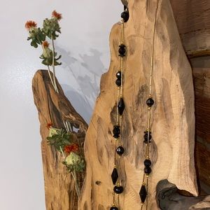 Vintage Necklace- Black Beads - with Gold - double strands